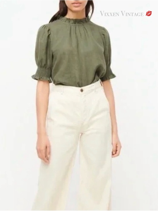 J. Crew Tops - J. CREW 'SMOCKED PUFF SLEEVE LINEN TOP' IN WHITE
